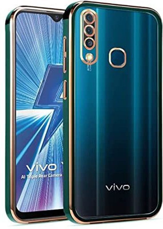 Yebhi Online Back Cover for Vivo Y15 2019 |Electroplated Silicon Golden Plating Crystal Clear Case|  (Green, Grip Case, Pack of: 1)