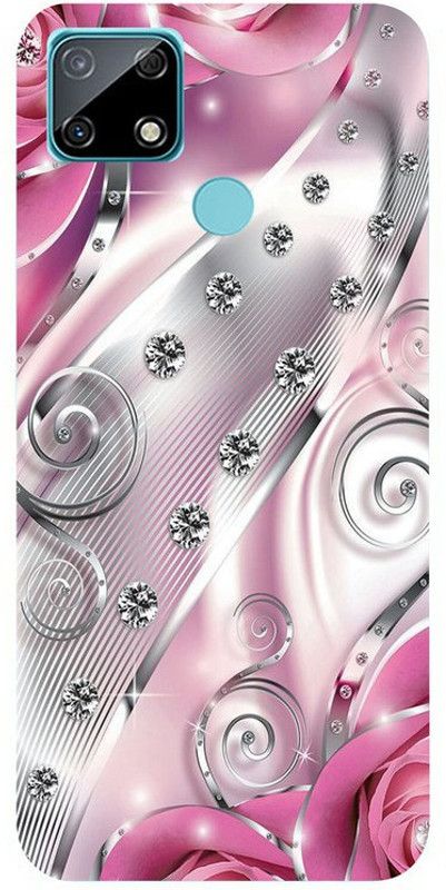 Skyhawk Back Cover for Realme C12 Silver Line And Pink Flower  (Multicolor, Waterproof, Silicon, Pack of: 1)