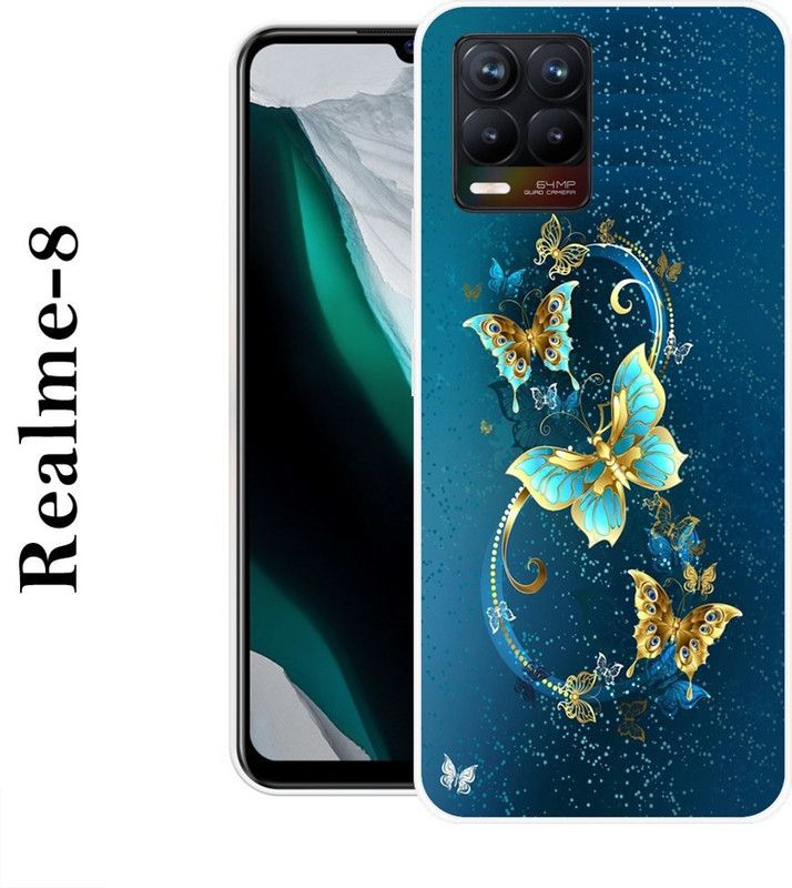 REDFLY Back Cover for Realme 8  (Green, Gold, Silicon)