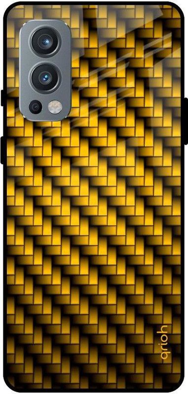 QRIOH Glass Back Cover for OnePlus Nord 2  (Yellow, Grip Case, Silicon, Pack of: 1)