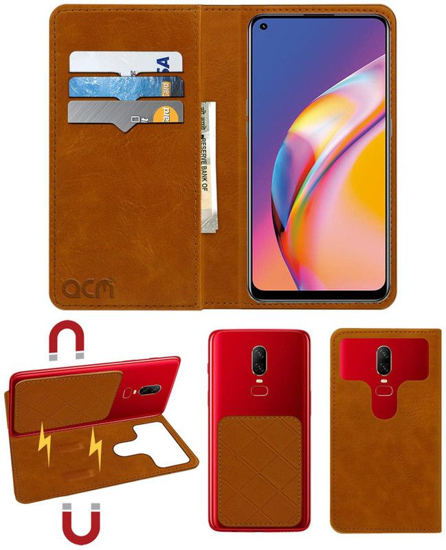 ACM Flip Cover for Oppo Reno 5 Lite  (Gold, Cases with Holder, Pack of: 1)