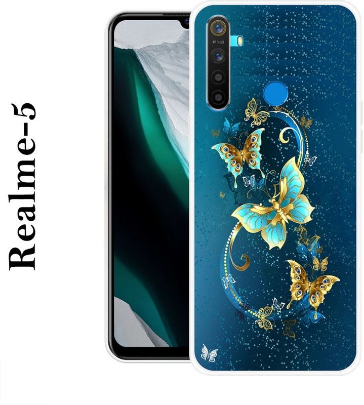 INDIALAND Back Cover for Realme 5  (Green, Gold, Grip Case, Silicon)