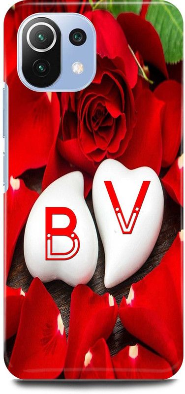 JUGGA Back Cover for Mi 11 Lite, B LOVES V NAME,B NAME, V LETTER, ALPHABET,B LOVE V NAME  (Red, Hard Case, Pack of: 1)