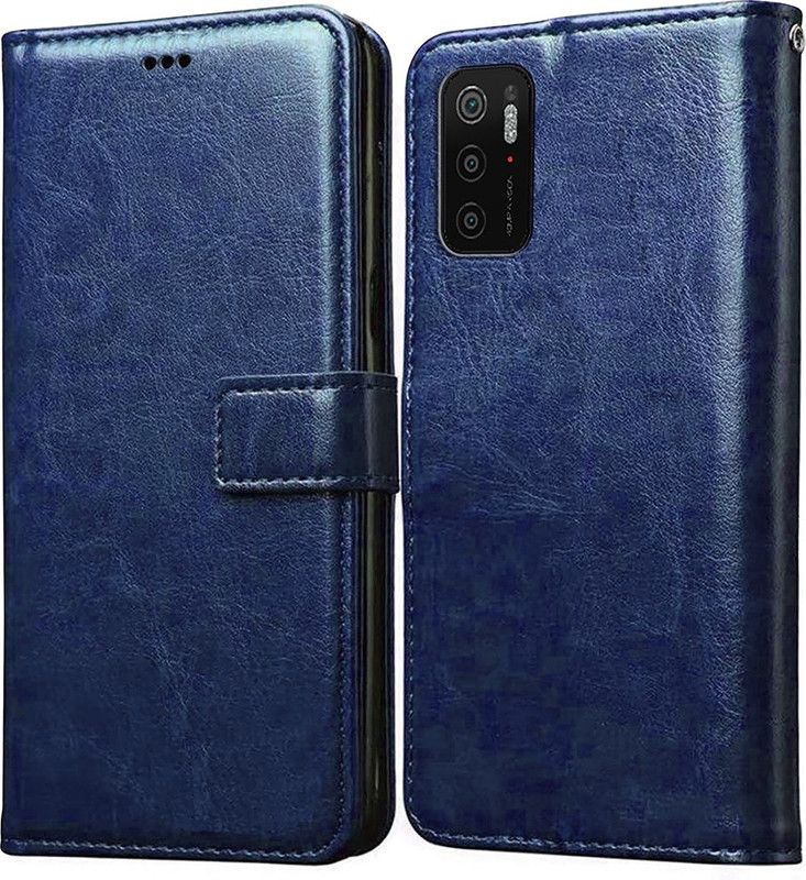 Casotec Flip Cover for Mi Poco M3 Pro Leather Flip Cover  (Blue, Pack of: 1)