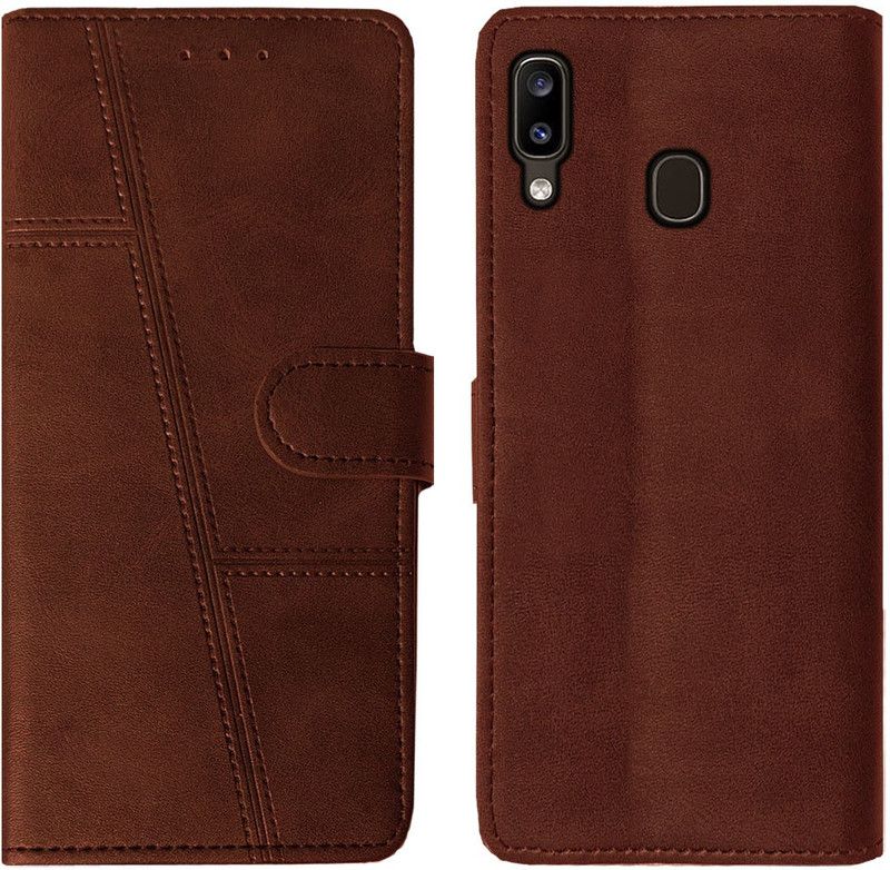 AOnes Flip Cover for Samsung Galaxy A30  (Brown, Cases with Holder, Pack of: 1)