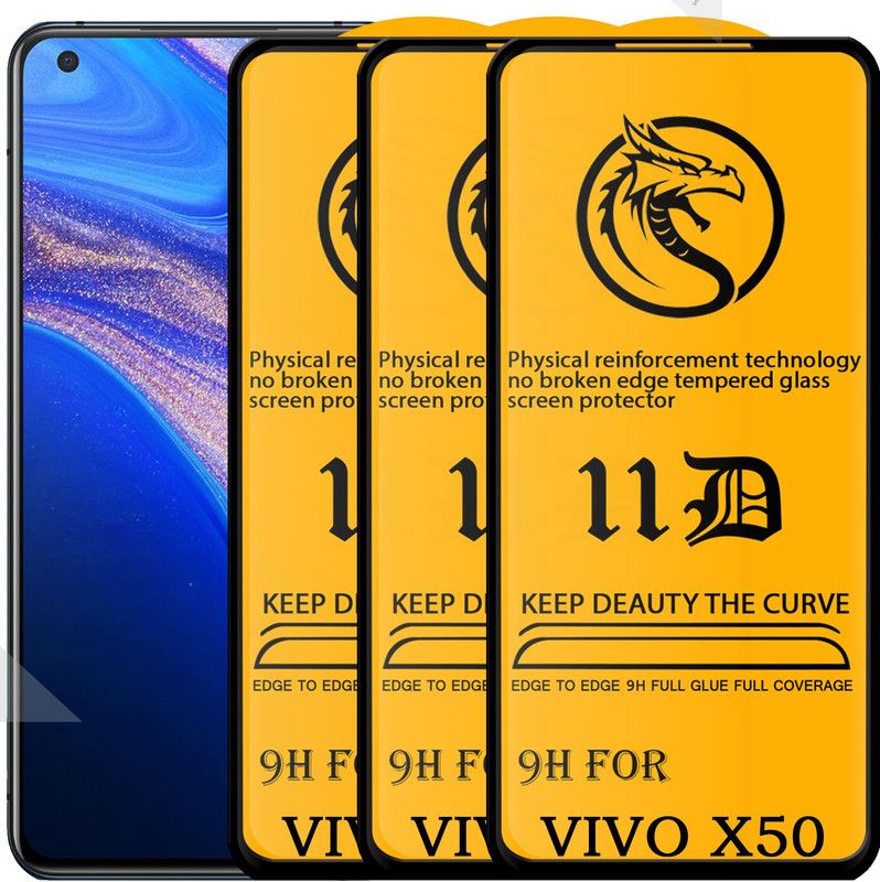 Dgeot Edge To Edge Tempered Glass for Vivo X50  (Pack of 3)