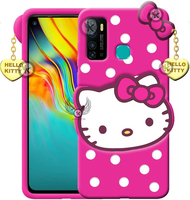 Kreatick Back Cover for Infinix Hot 9 |Hello Kitty Mobile Back Cover| 3D Cute Kitty|with Heart Pendant  (Pink, Flexible, Pack of: 1)