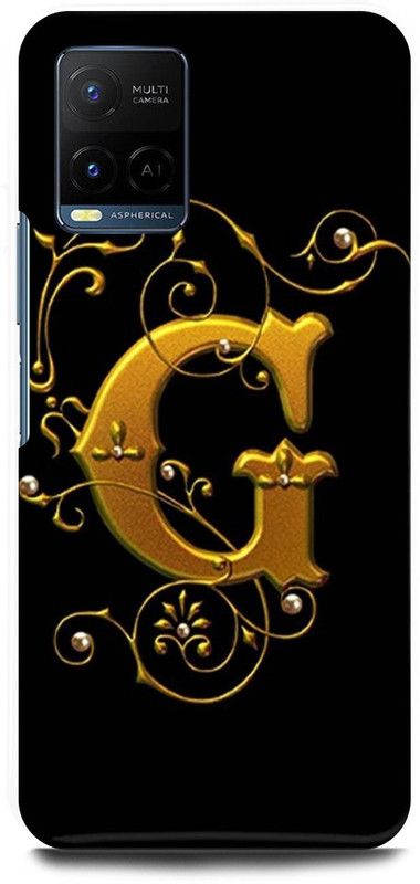 FIKORA Back Cover for Vivo Y33s, V2109, G, NAME, LETTER, ALPHABET, GOLD  (Black, Hard Case, Pack of: 1)