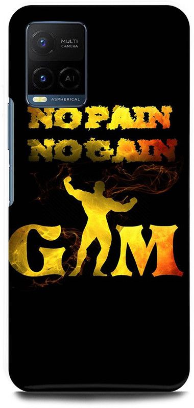 FIKORA Back Cover for Vivo Y21, V2149, GYMWORKOUT, NO, PAIN, NO, GAME  (Yellow, Hard Case, Pack of: 1)