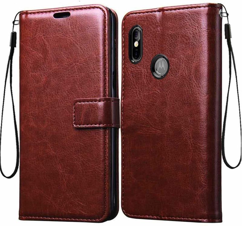 Coverage Flip Cover for Motorola Moto One Power  (Brown, Magnetic Case, Pack of: 1)