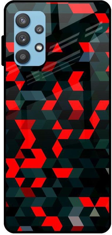 QRIOH Glass Back Cover for Samsung Galaxy A72  (Blue, Red, Grip Case, Silicon, Pack of: 1)