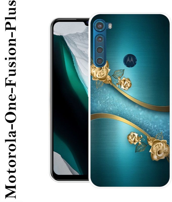 SHIVKUDI Back Cover for Motorola One Fusion Plus  (Blue, Gold, Grip Case, Silicon)