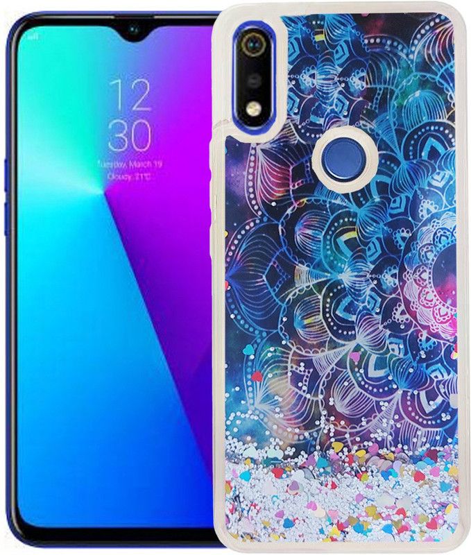 GBAKS Back Cover for REALME 3I Fully Glitter and Liquid with Printed COLOURFUL DESIGN in The Middle  (Multicolor, Waterproof, Pack of: 1)