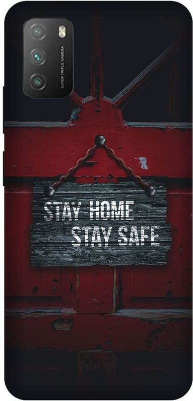 UMPRINT Back Cover for Poco M3/MZB087AIN Stay Safe Stay Home Printed Back Cover  (Multicolor, Hard Case, Pack of: 1)