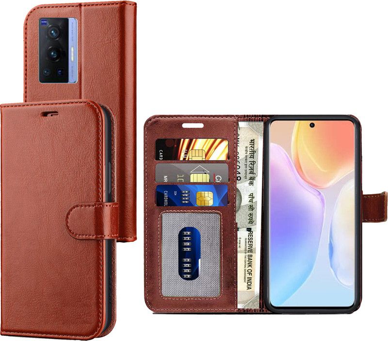Digilett Wallet Case Cover for vivo X70 Pro  (Brown, Dual Protection, Pack of: 1)