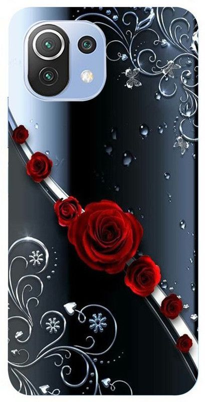 Skyhawk Back Cover for MI 11 Lite Black Background And Red Rose  (Multicolor, Waterproof, Silicon, Pack of: 1)