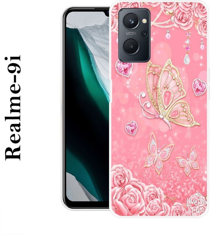 BAGRA Back Cover for Realme 9i  (Pink, Gold, Grip Case, Silicon)