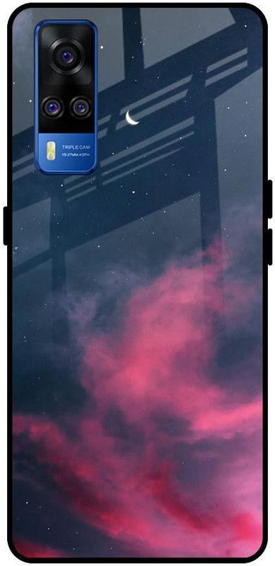 QRIOH Glass Back Cover for Vivo Y51 2020  (Blue, Purple, Grip Case, Silicon, Pack of: 1)