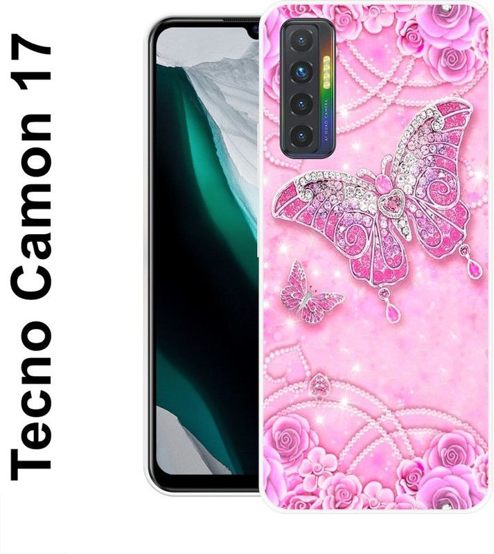 INDIALAND Back Cover for Tecno Camon 17, Tecno Camon 17P  (Pink, White, Grip Case, Silicon)