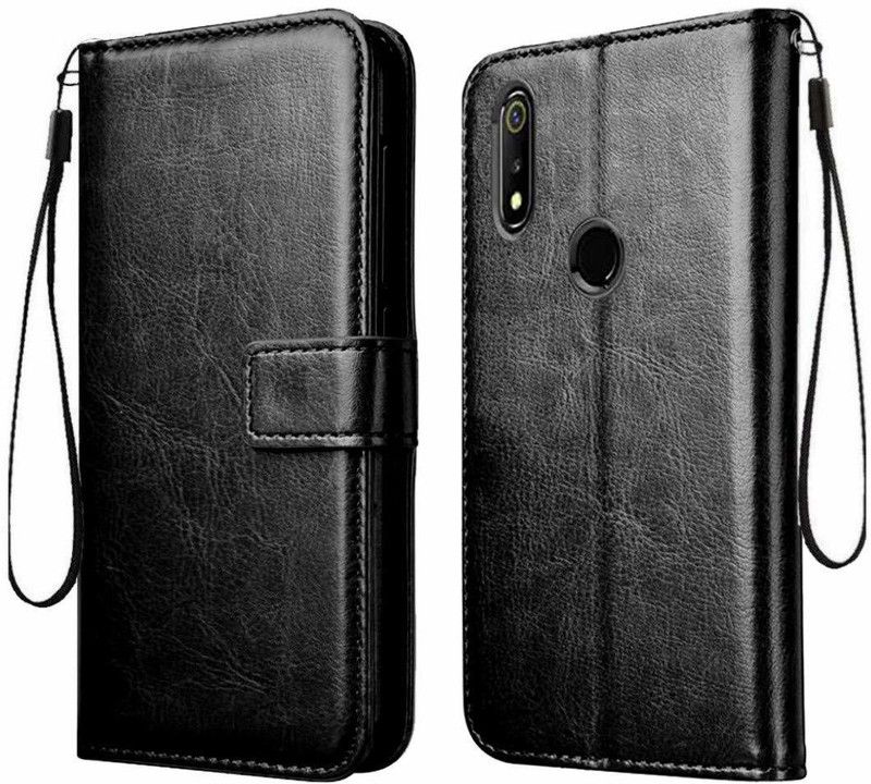 Tingtong Flip Cover for Realme 3i  (Black, Cases with Holder, Pack of: 1)