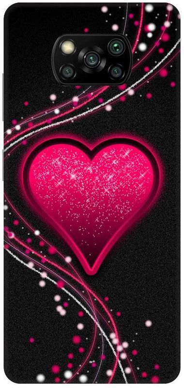 UMPRINT Back Cover for Poco X3/MZB9965IN Pink Heart Love Printed Back Cover  (Multicolor, Hard Case, Pack of: 1)