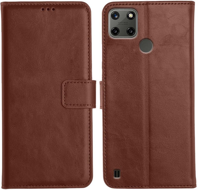 Orosky Flip Cover for Realme C25_Y  (Brown, Dual Protection)