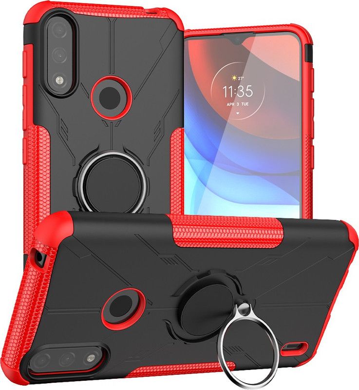 Accessories Kart Back Cover for Moto E7 Power Dazzle tyre ring stand case with kick stand  (Red, Rugged Armor, Pack of: 1)