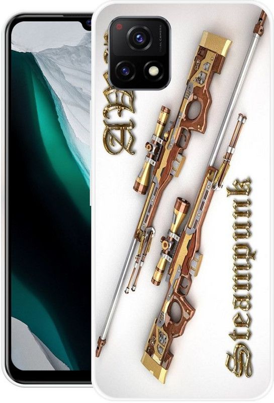 Printcase Back Cover for Vivo Y72 5G  (White, Gold, Dual Protection, Silicon, Pack of: 1)