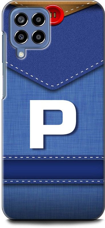WallCraft Back Cover for SAMSUNG Galaxy M33 5G P, P LETTER, P NAME, BLUE, JEANS, P ALPHABET, ALPHABET  (Multicolor, Dual Protection, Pack of: 1)