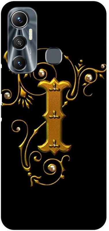 FIKORA Back Cover for Infinix Hot 11, X662, I, NAME, LETTER, ALPHABET, GOLD  (Black, Hard Case, Pack of: 1)