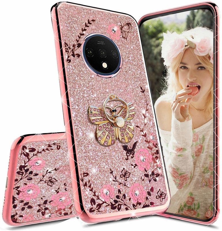KC Back Cover for OnePlus 7T  (Pink, Gold, Cases with Holder, Silicon, Pack of: 1)