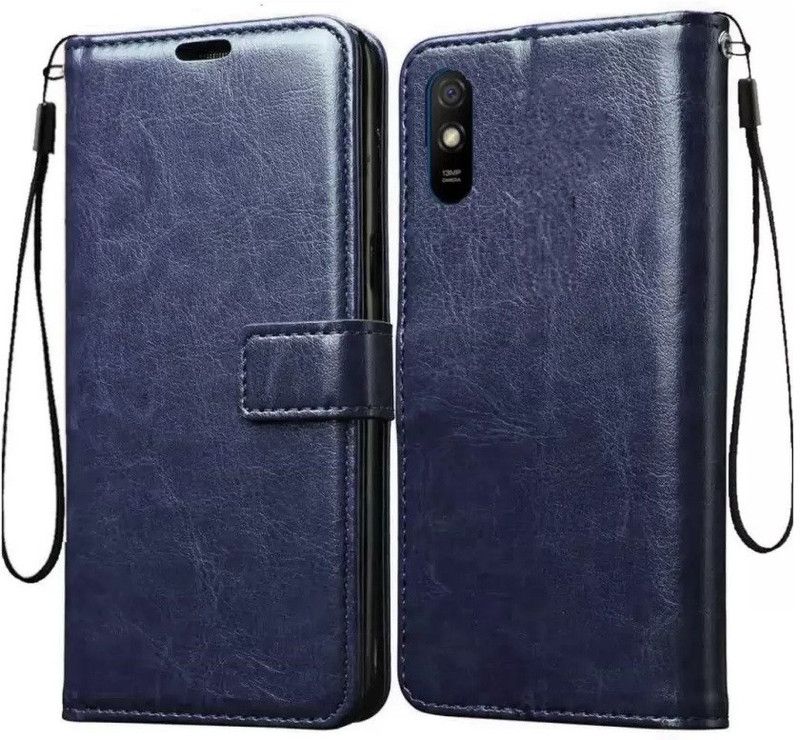 Qcase Flip Cover for Redmi 9A  (Blue, Cases with Holder, Pack of: 1)