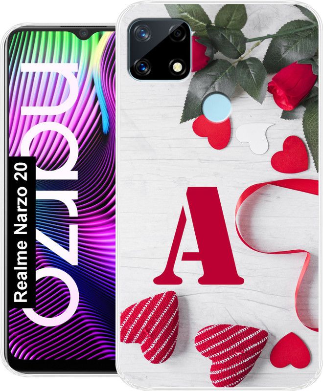 SmartGoldista Back Cover for Realme Narzo 20  (White, Red, Grip Case, Silicon)