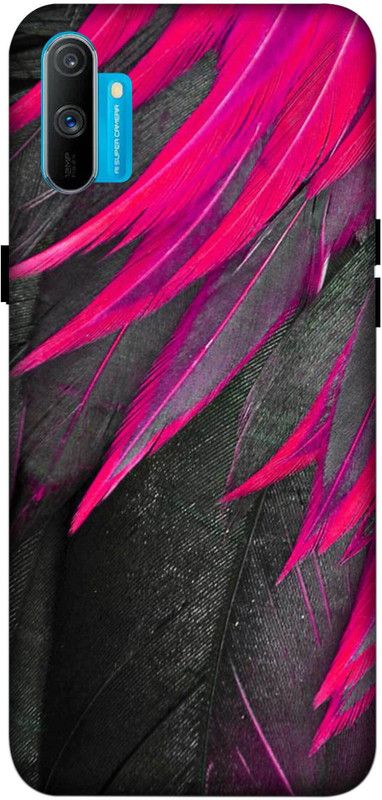 NDCOM Back Cover for REALME C3 Pink Feathers Printed  (Multicolor, Hard Case, Pack of: 1)
