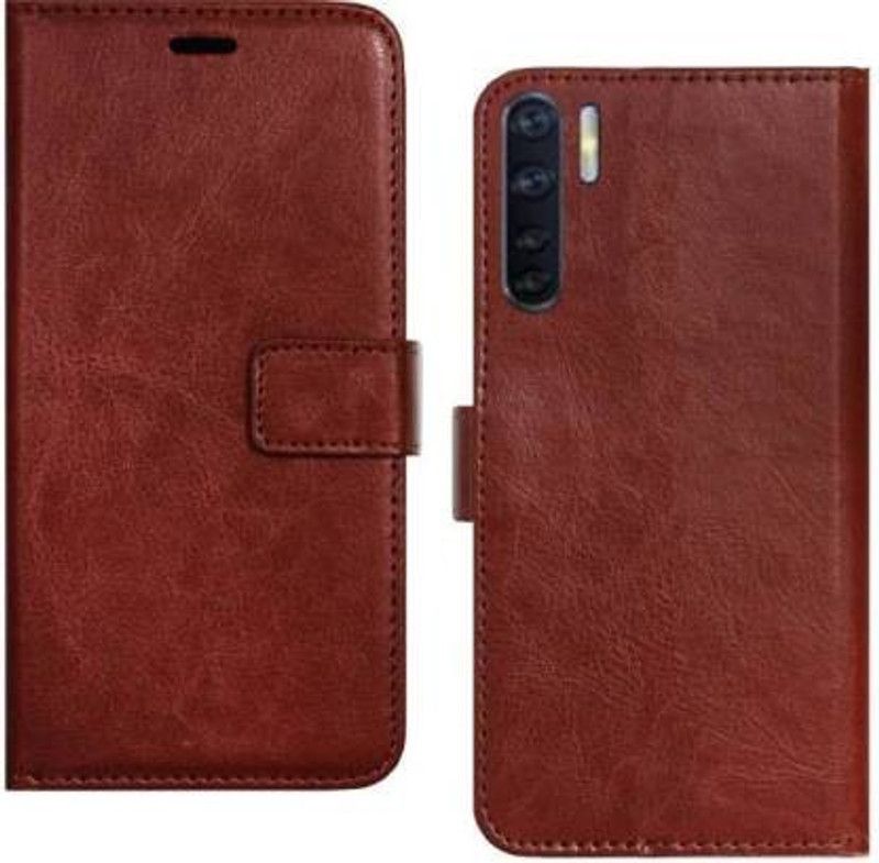 alphax Flip Cover for Oppo F15  (Brown, Shock Proof, Pack of: 1)