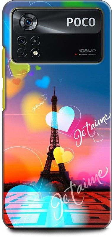 INDICRAFT Back Cover for POCO X4 Pro 5G EIFFEL TOWER, PARIS, HEARTS, LOVE, COLORFUL  (Multicolor, Shock Proof, Pack of: 1)