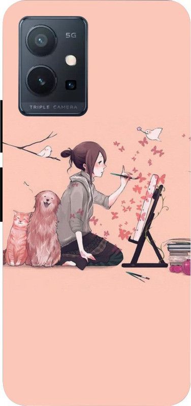 LUCKY MOBI.COM Back Cover for VIVO Y75 5G (PINK, ART, ANIME ART, PAINT GIRL)  (Multicolor, 3D Case, Pack of: 1)