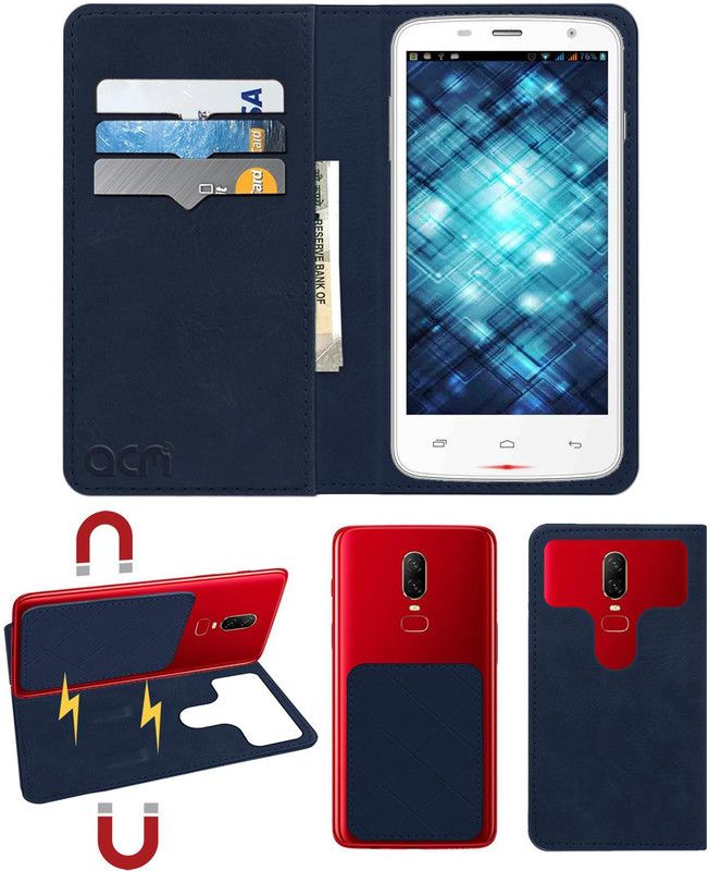 ACM Flip Cover for Spice Smart Flo Mettle 5x Mi-504  (Blue, Cases with Holder, Pack of: 1)