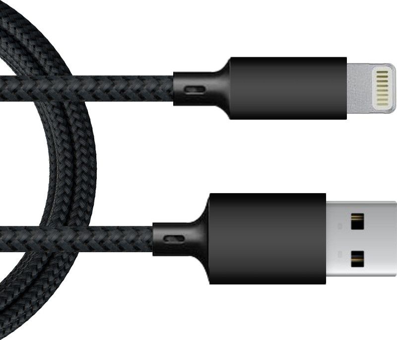 MOOZMOB Lightning Cable 1 m Fast Charging Nylon Braided Lightning Cable for iOS Phones  (Compatible with iOS Mobiles, Black, One Cable)