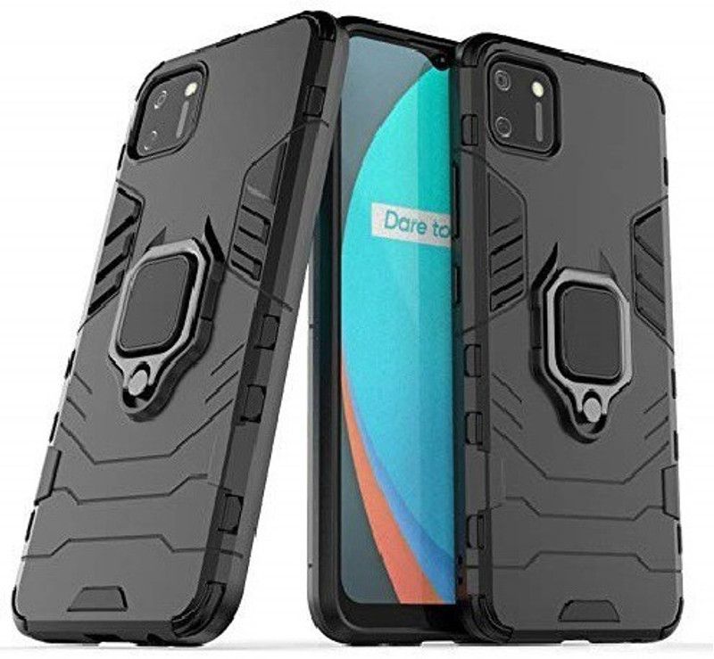 VOSKI Back Cover for Realme C11 Armor Rugged Shockproof with Metal Rotating Ring Case  (Black, Dual Protection, Pack of: 1)