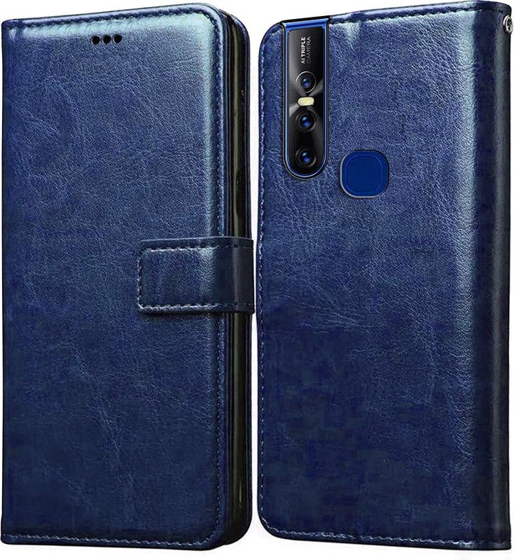 Casotec Flip Cover for Vivo V15 Leather Flip Cover  (Blue, Pack of: 1)