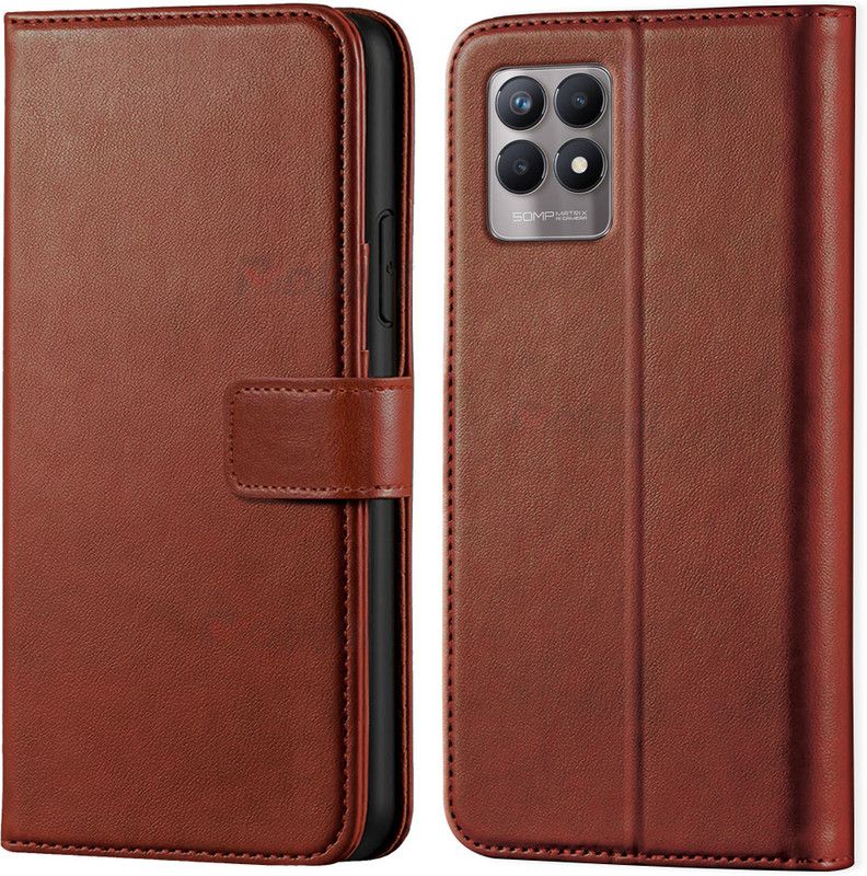 Asgeot Wallet Case Cover for Realme 8I  (Brown, Dual Protection, Pack of: 1)