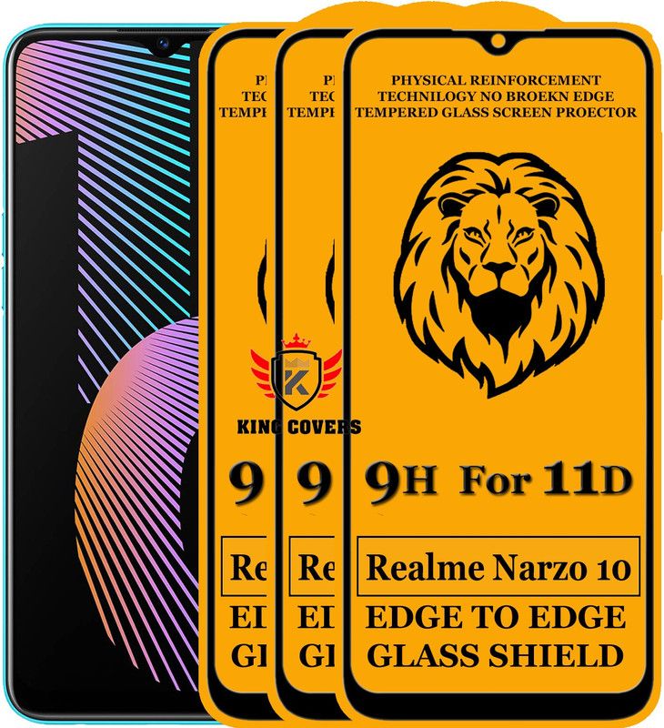 KING COVERS Edge To Edge Tempered Glass for Realme Narzo 10  (Pack of 3)