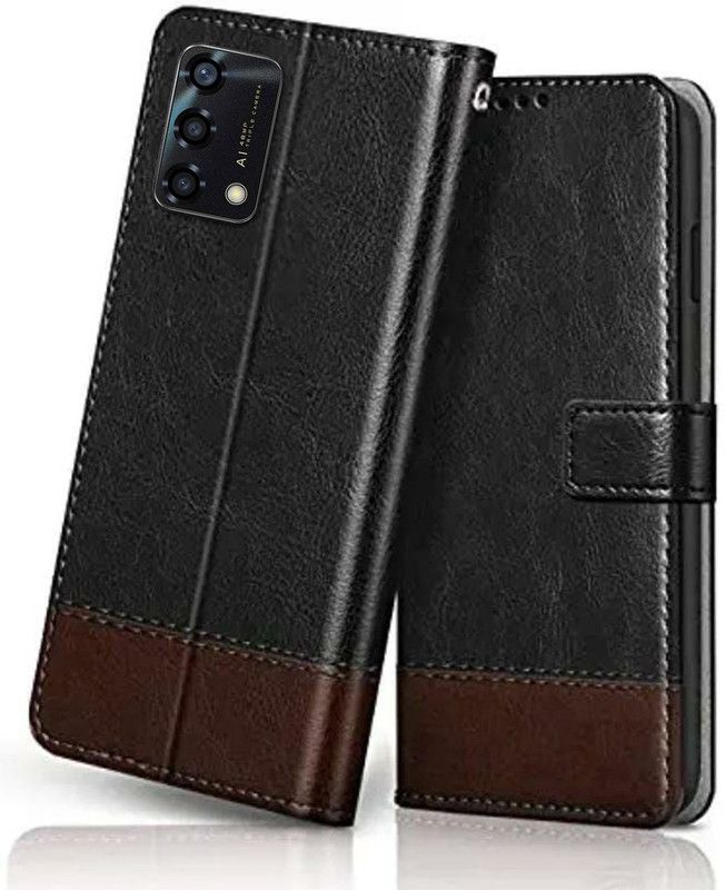 Winkel Flip Cover for OPPO F19s  (Black, Brown, Cases with Holder, Pack of: 1)