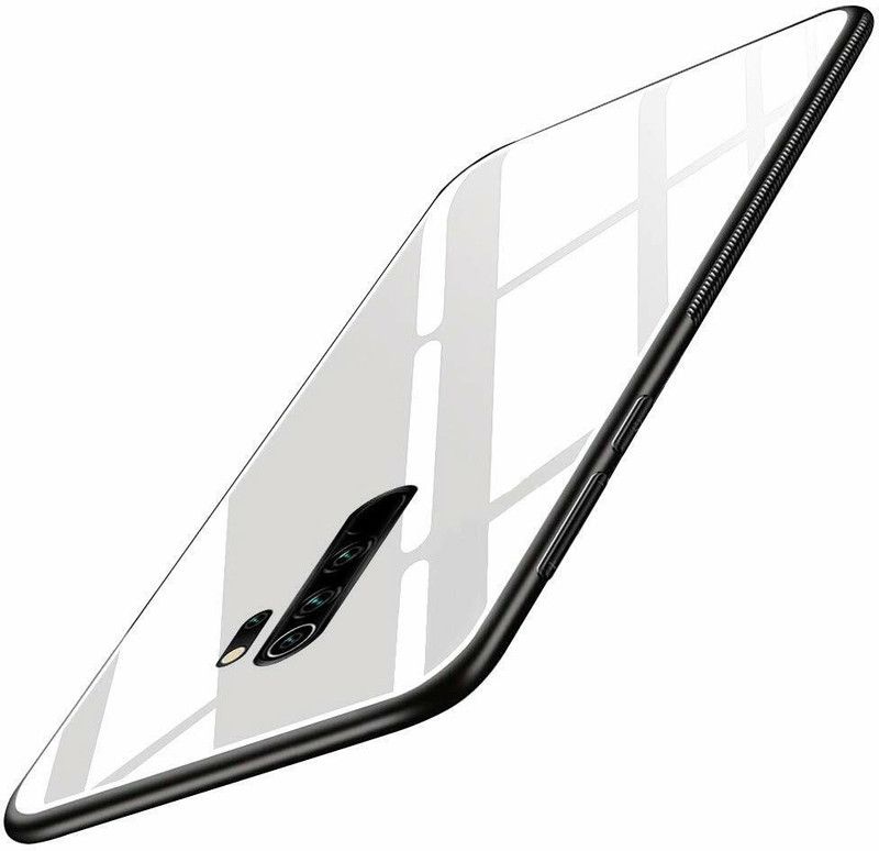 Jassstore Back Cover for Poco M2 Luxurious Toughened Glass Back Case With Shockproof Bumper Case  (White, Shock Proof)