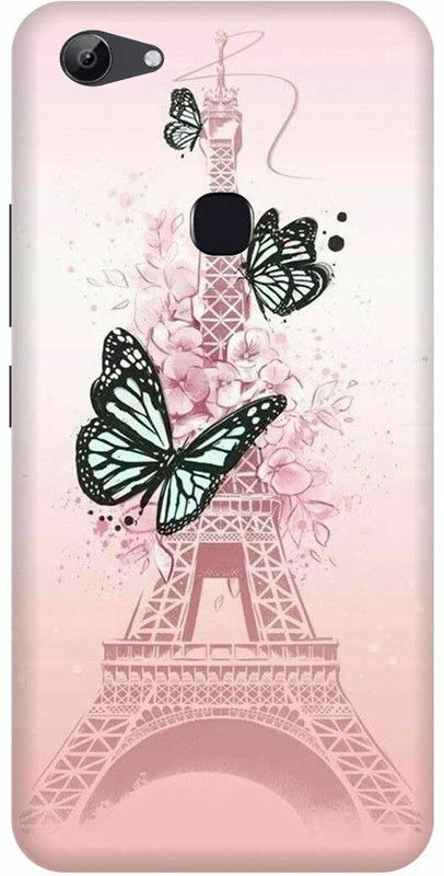 FRONK Back Cover for vivo Y81, vivo 1803 PINK, BUTTERFLY, EIFEL, TOWER, PARIS  (Beige, Hard Case, Pack of: 1)
