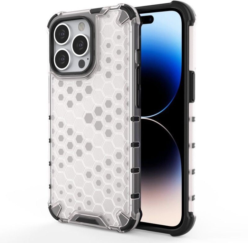 Accessories Kart Back Cover for Iphone 14 Pro Edge to Edge Boom Transparent Honeycomb case  (Transparent, Shock Proof, Pack of: 1)