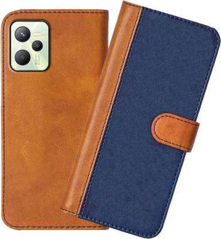 Mycos Flip Cover for Realme C35  (Blue, Brown, Camera Bump Protector, Pack of: 1)