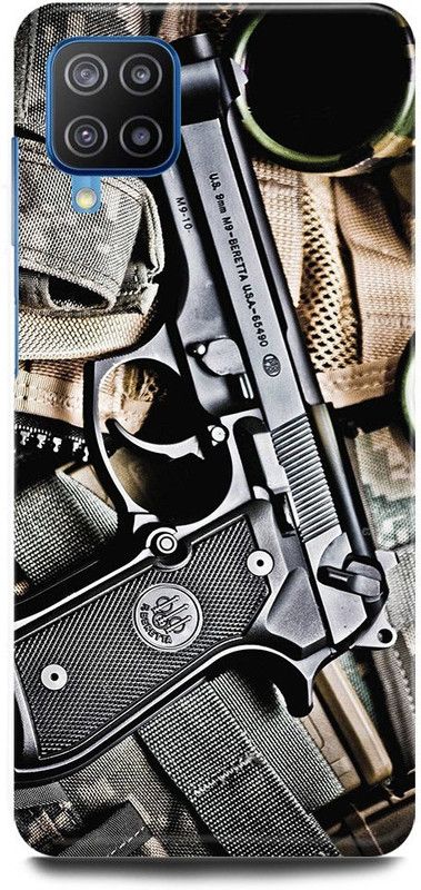 FRONK Back Cover for Samsung Galaxy M32, GUN, PISTOL, BANDOOK, BULLETS  (Grey, Hard Case, Pack of: 1)