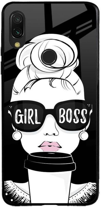 QRIOH Glass Back Cover for Redmi Note 7  (Black, White, Grip Case, Silicon, Pack of: 1)